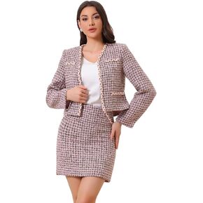 Allegra K Business Skirt Set for Women's 2 Piece Tweed Blazer Jacket and Mini Skirt Outfits