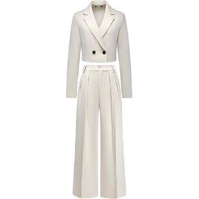 Lamgool Women's Suit 2 Piece Casual Outfits Cropped Blazer High Waisted Wide Leg Pants for Work