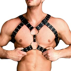Men's Chest Harness Adjustable Chest Belt with Buckle Ring Men's Leather Halter Body Belt Adjustable Strong and Sturdy Belt Muscles Protector Clubwear