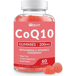 Sugar Free CoQ10 Gummies 200 MG, Coenzyme Q10 (Ubiquinone) Gummies for Adults, Co Q10 Supplement with Omega-3, Vitamin E & Magnesium - Energy, Brain and Antioxidant Support
