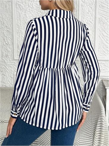 MakeMeChic Women's Maternity Blouse Striped Long Sleeve Collared Button Front Ruffle Hem Shirt Tops in Saudi Arabia