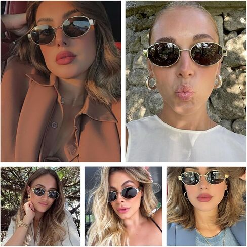 مجموعة من نظارتين شمسيتين بيضاويتين عصريتين للنساء بتصميم كلاسيكي ذهبي، نظارات شمسية بإطار معدني كلاسيكي من التسعينيات in Saudi Arabia
