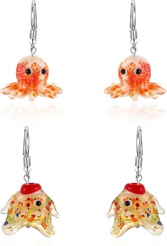4 Pairs Dangle Cute Earrings for Women Trendy Stained Glass Orange Strawberry Mushroom Cherry Funny Fruit Weird Earrings Set in Saudi Arabia