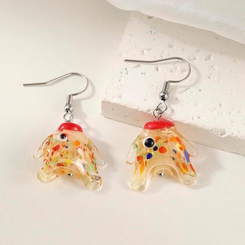 4 Pairs Dangle Cute Earrings for Women Trendy Stained Glass Orange Strawberry Mushroom Cherry Funny Fruit Weird Earrings Set in Saudi Arabia