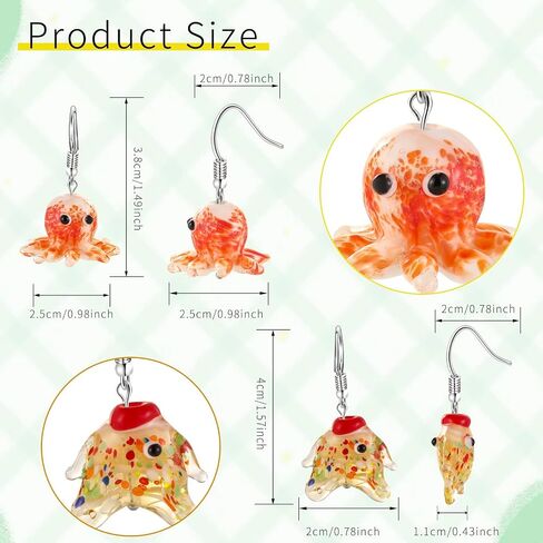 4 Pairs Dangle Cute Earrings for Women Trendy Stained Glass Orange Strawberry Mushroom Cherry Funny Fruit Weird Earrings Set in Saudi Arabia