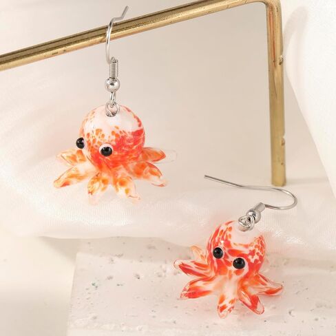 4 Pairs Dangle Cute Earrings for Women Trendy Stained Glass Orange Strawberry Mushroom Cherry Funny Fruit Weird Earrings Set in Saudi Arabia