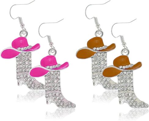 2 أزواج حجر الراين الأحذية الغربية أقراط المينا راعية البقر قبعة رعاة البقر سباركلي حجر الراين التمهيد استرخى أقراط روديو التمهيد أقراط أقراط2 أزواج الغربية راعية البقر التمهيد أقراط in Kuwait