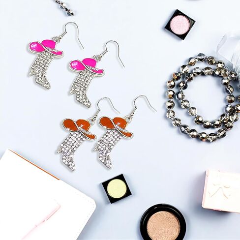 2 أزواج حجر الراين الأحذية الغربية أقراط المينا راعية البقر قبعة رعاة البقر سباركلي حجر الراين التمهيد استرخى أقراط روديو التمهيد أقراط أقراط2 أزواج الغربية راعية البقر التمهيد أقراط in Kuwait