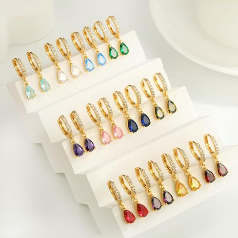 TOBENY Dangle Earrings for Women Trendy 14K Plated Hypoallergenic Drop Hoop Earrings Dainty Diamond Green Emerald Birthstone Huggie Earrings for Birthday Gifts in Kuwait