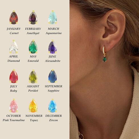 TOBENY Dangle Earrings for Women Trendy 14K Plated Hypoallergenic Drop Hoop Earrings Dainty Diamond Green Emerald Birthstone Huggie Earrings for Birthday Gifts in Kuwait