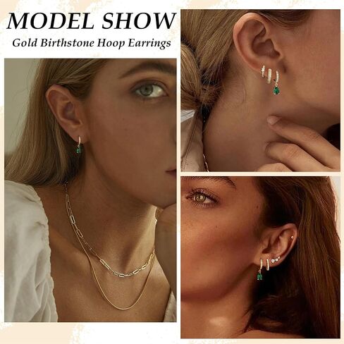 TOBENY Dangle Earrings for Women Trendy 14K Plated Hypoallergenic Drop Hoop Earrings Dainty Diamond Green Emerald Birthstone Huggie Earrings for Birthday Gifts in Kuwait