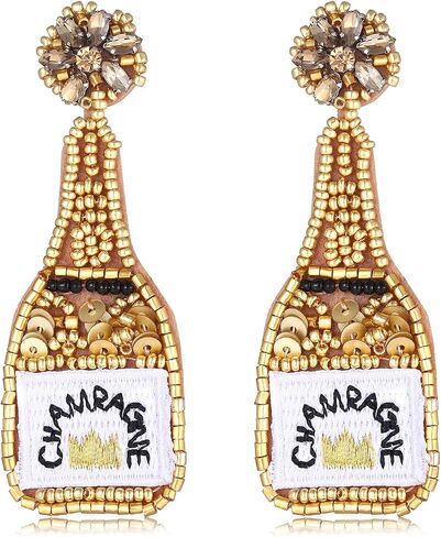 Beaded Earrings Champagne Bottle Drop Dangle Earrings Handmade Champagne Earrings Fashion Jewelry in Saudi Arabia