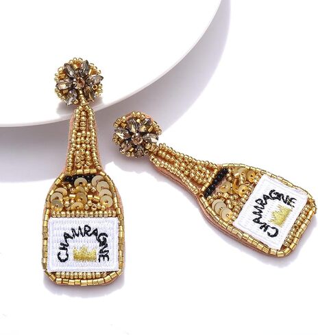 Beaded Earrings Champagne Bottle Drop Dangle Earrings Handmade Champagne Earrings Fashion Jewelry in Saudi Arabia