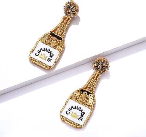 Beaded Earrings Champagne Bottle Drop Dangle Earrings Handmade Champagne Earrings Fashion Jewelry in Saudi Arabia