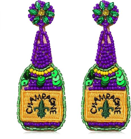 Beaded Earrings Champagne Bottle Drop Dangle Earrings Handmade Champagne Earrings Fashion Jewelry in Saudi Arabia