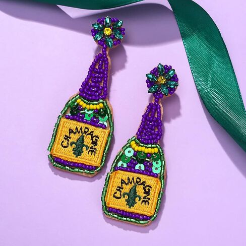 Beaded Earrings Champagne Bottle Drop Dangle Earrings Handmade Champagne Earrings Fashion Jewelry in Saudi Arabia