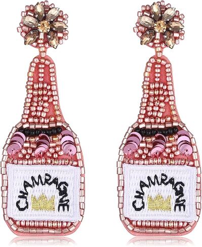 Beaded Earrings Champagne Bottle Drop Dangle Earrings Handmade Champagne Earrings Fashion Jewelry in Saudi Arabia