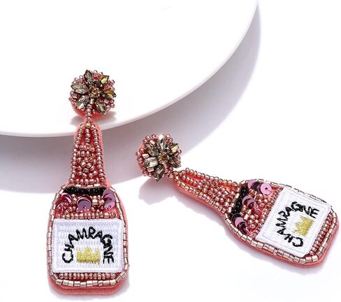 Beaded Earrings Champagne Bottle Drop Dangle Earrings Handmade Champagne Earrings Fashion Jewelry in Saudi Arabia