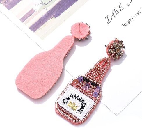 Beaded Earrings Champagne Bottle Drop Dangle Earrings Handmade Champagne Earrings Fashion Jewelry in Saudi Arabia