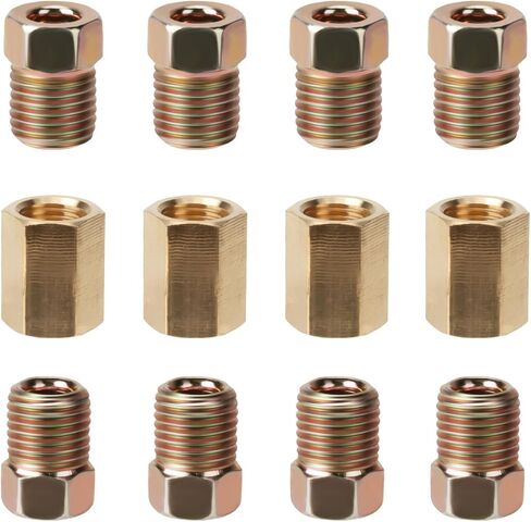 3/16 Brake Line Pressure Fittings, 12 Pieces 3/8 Inch-24 Threads Brass Brake Line Fitting Assortment for 3/16 Inch Brake Line Tube (4 Unions, 8 Nuts) in Kuwait