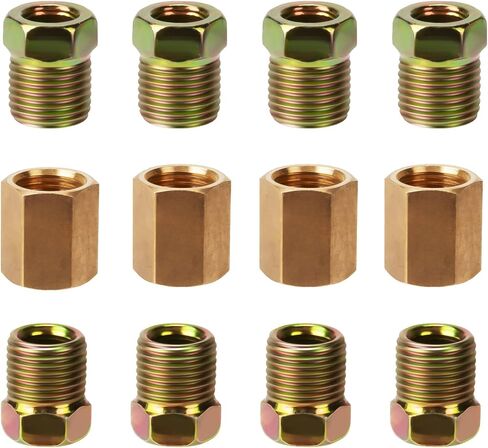 3/16 Brake Line Pressure Fittings, 12 Pieces 3/8 Inch-24 Threads Brass Brake Line Fitting Assortment for 3/16 Inch Brake Line Tube (4 Unions, 8 Nuts) in Kuwait