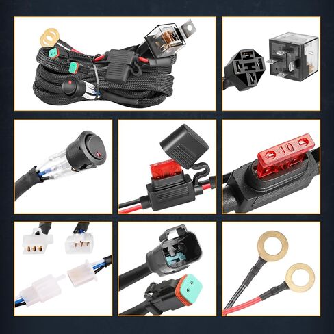 DT Wiring Harness 2 Lead, Nirider 12V Rocker Switch Relay Fuse Deutsch DT Connector Nylon Fog Light Wiring Harness Kit LED Light Bars Driving Lights Offroad LED Pods Wire Harness for Truck UTV ATV in Saudi Arabia