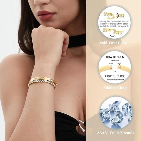 18K Gold Plated Dainty Tennis Bracelets Set 4mm/6mm Love Bangle Bracelets with 3mm/4mm Cubic Zirconia Classic Tennis Bracelet| Gold Bracelets for Women | Size 6.5/7/7.5 Inch in Kuwait