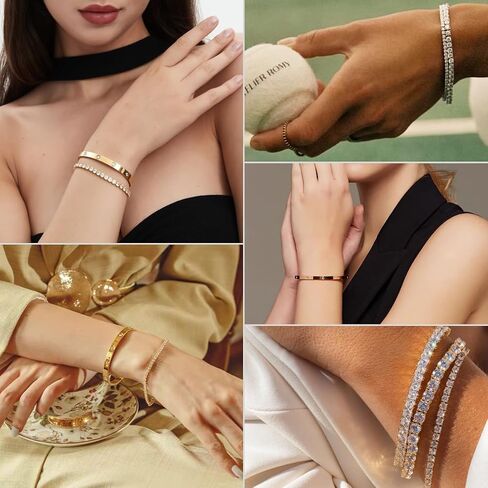 18K Gold Plated Dainty Tennis Bracelets Set 4mm/6mm Love Bangle Bracelets with 3mm/4mm Cubic Zirconia Classic Tennis Bracelet| Gold Bracelets for Women | Size 6.5/7/7.5 Inch in Kuwait