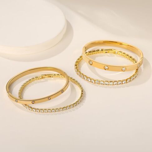 18K Gold Plated Dainty Tennis Bracelets Set 4mm/6mm Love Bangle Bracelets with 3mm/4mm Cubic Zirconia Classic Tennis Bracelet| Gold Bracelets for Women | Size 6.5/7/7.5 Inch in Kuwait