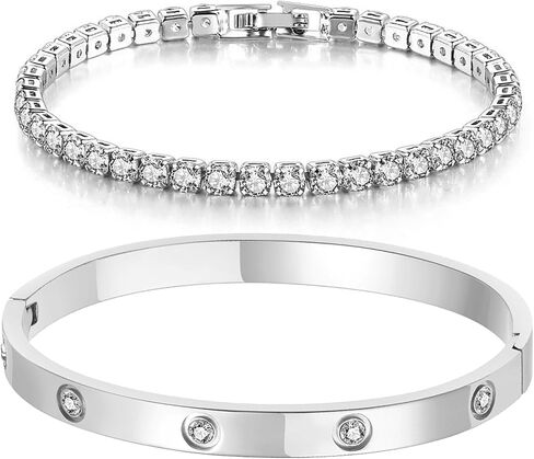 18K Gold Plated Dainty Tennis Bracelets Set 4mm/6mm Love Bangle Bracelets with 3mm/4mm Cubic Zirconia Classic Tennis Bracelet| Gold Bracelets for Women | Size 6.5/7/7.5 Inch in Kuwait