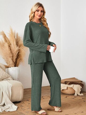 Womens Sets 2 Piece Outfits Matching Lounge Set Cozy Knit Pajamas Oversized Loungewear Fall Winter Clothes S-2XL in Kuwait
