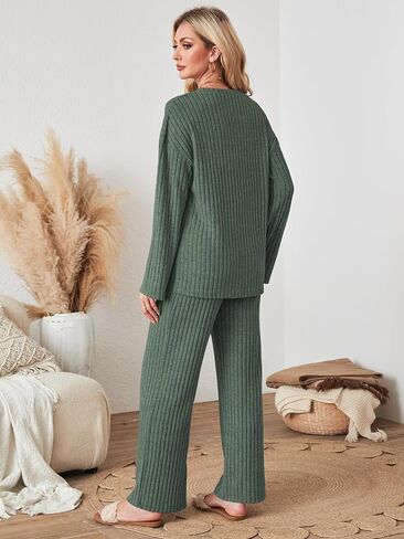 Womens Sets 2 Piece Outfits Matching Lounge Set Cozy Knit Pajamas Oversized Loungewear Fall Winter Clothes S-2XL in Kuwait