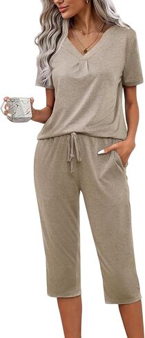 difficort Women's Pajama Sets Long Sleeve Lounge Sets Pjs Sleepwear with Pockets in Kuwait