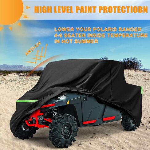 Waterproof UTV Cover Replace for Polaris Ranger Accessories 4&6 Seat Outdoor Cover Dustproof with Heat Dissipation Vents, Reflective Stripes, Windproof Buckles& Anti-Theft Lock(Length 154in) in Saudi Arabia