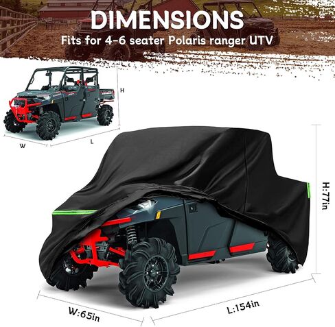 Waterproof UTV Cover Replace for Polaris Ranger Accessories 4&6 Seat Outdoor Cover Dustproof with Heat Dissipation Vents, Reflective Stripes, Windproof Buckles& Anti-Theft Lock(Length 154in) in Saudi Arabia