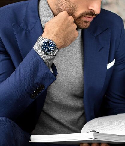 Stuhrling Original Men's Watches Pro Dive Watch Sports Watch with 42 MM Case Blue Dial Stainless Steel Silver Bracelet Diving Watch for Men in Saudi Arabia