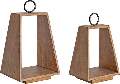 Kate and Laurel Stillright Farmhouse Candle Holders, Set of 2, Rustic Brown, Chic Modern Candle Lanterns for Decor in Saudi Arabia