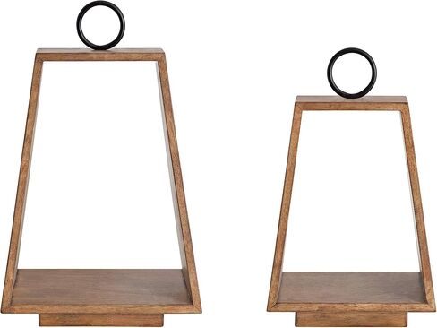 Kate and Laurel Stillright Farmhouse Candle Holders, Set of 2, Rustic Brown, Chic Modern Candle Lanterns for Decor in Saudi Arabia