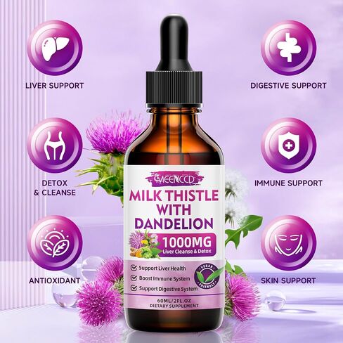 Milk Thistle Liquid Drops - Liver Cleanse Detox & Repair - 1000mg Milk Thistle Supplement for Liver Support, Silymarin Milk Thistle Liver Supplement for Liver Health, Vegan, Non-GMO, 2 Fl Oz in Saudi Arabia