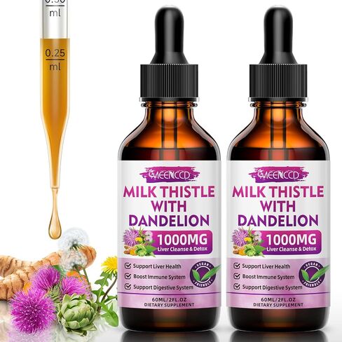 Milk Thistle Liquid Drops - Liver Cleanse Detox & Repair - 1000mg Milk Thistle Supplement for Liver Support, Silymarin Milk Thistle Liver Supplement for Liver Health, Vegan, Non-GMO, 2 Fl Oz in Saudi Arabia