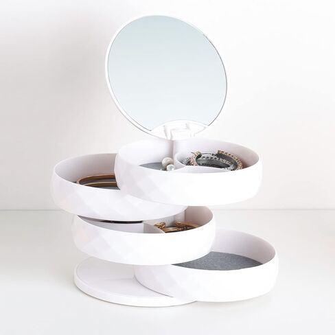 Jewelry Organizer 6 Tier Jewelry Wooden Tower Shelf & 4 Tier Rotating Jewelry Tray Case with Mirror Hanging Display for Bracelet Watch Earrings Rings Necklace in Saudi Arabia
