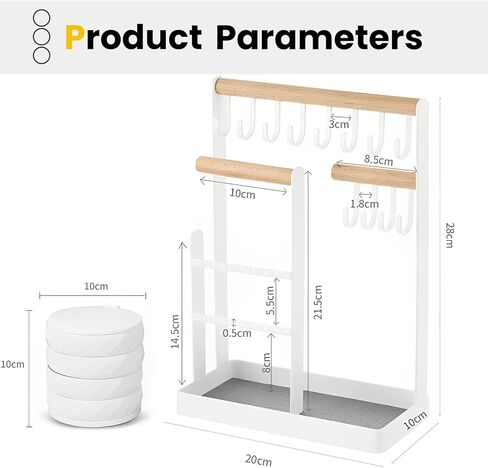 Jewelry Organizer 6 Tier Jewelry Wooden Tower Shelf & 4 Tier Rotating Jewelry Tray Case with Mirror Hanging Display for Bracelet Watch Earrings Rings Necklace in Saudi Arabia