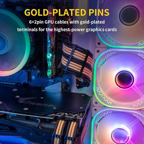 Sirlyr Transparent Connector PSU Cable Extension Kit Customed PC Power Supply Extend Mod 16AWG with 24 Pin ATX × 2/8 Pin EPS × 1/ Gold-Plated 8Pin Pcie × 2,Soft Nylon Braided Black in Kuwait