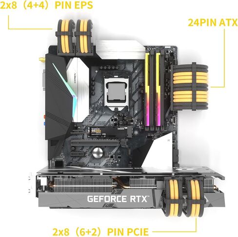 Sirlyr Transparent Connector PSU Cable Extension Kit Customed PC Power Supply Extend Mod 16AWG with 24 Pin ATX × 2/8 Pin EPS × 1/ Gold-Plated 8Pin Pcie × 2,Soft Nylon Braided Black in Kuwait