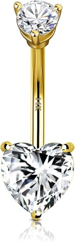 CM Crareesi Mania 14K حلقات البطن الذهبية الصلبة القلب مكعب زركونيا حلقات ثقب البطن 14G الذهب الأصفر السرة ثقب المجوهرات الشق مجموعة حلقات السرة in Saudi Arabia