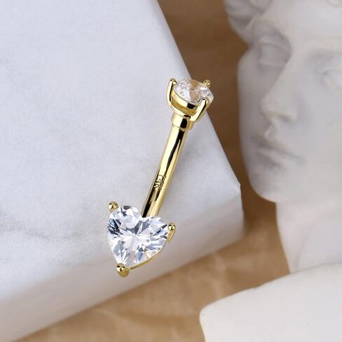 CM Crareesi Mania 14K حلقات البطن الذهبية الصلبة القلب مكعب زركونيا حلقات ثقب البطن 14G الذهب الأصفر السرة ثقب المجوهرات الشق مجموعة حلقات السرة in Saudi Arabia