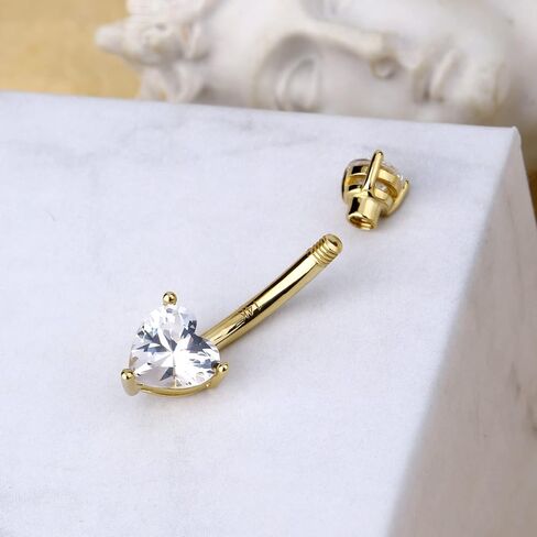 CM Crareesi Mania 14K حلقات البطن الذهبية الصلبة القلب مكعب زركونيا حلقات ثقب البطن 14G الذهب الأصفر السرة ثقب المجوهرات الشق مجموعة حلقات السرة in Saudi Arabia