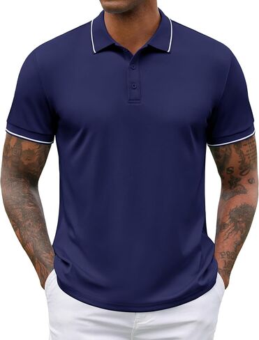 COOFANDY Mens Polo Shirts Short Sleeve Golf Polo Button Pullover Casual Contrast Color Basic T Shirt Ribbed Collar in Saudi Arabia