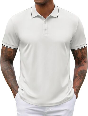 COOFANDY Mens Polo Shirts Short Sleeve Golf Polo Button Pullover Casual Contrast Color Basic T Shirt Ribbed Collar in Saudi Arabia