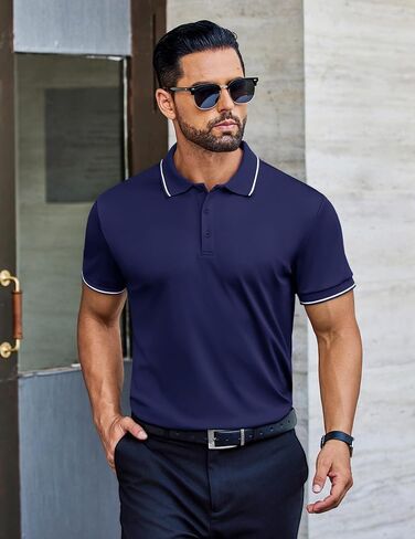 COOFANDY Mens Polo Shirts Short Sleeve Golf Polo Button Pullover Casual Contrast Color Basic T Shirt Ribbed Collar in Saudi Arabia